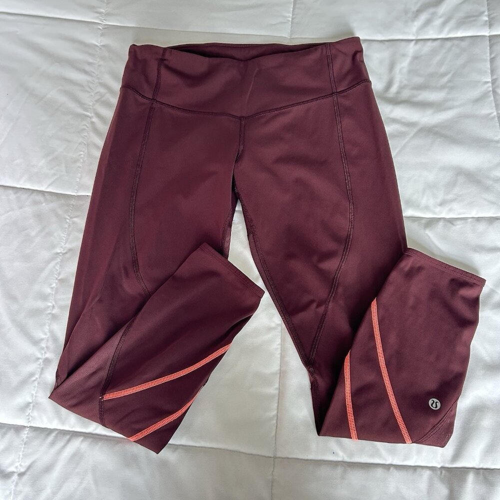 Lululemon All Meshed Up Leggings Maroon Pink Mesh Womens 8‎ Yoga Activewear